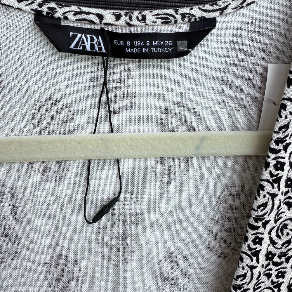 ZARA Linen paisley boho blouse ivory size S - Picture 12 of 17